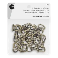 Dritz&reg; Swivel Hooks & D-Rings, 12 Sets Antique Brass