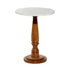 18" White Mango Wood & Marble Farmhouse Accent Table