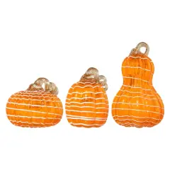 Glitzhome&reg; Orange and White Lines Glass Pumpkin & Gourd Set