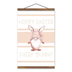 Hoppy Easter Gnome Blush 12" x 18" Teak Hanging Canvas