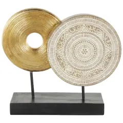 13" Gold Geometric Sculpture with Black Rectangular Base