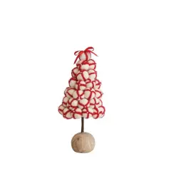 Hello Honey&reg; 9" Cream & Red Beaded Handmade Wool Felt Pom Pom Tree with Wood Ball Base