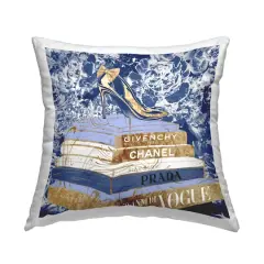 Stupell Industries Designer Glitz Heel on Books Fashion Glam Blue Throw Pillow 18" x 18"