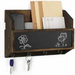NEX&trade; Wall Mount Mail & Key Holder Organizer with Chalkboard Surface Brown