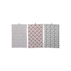 Hello Honey&reg; Multicolor Cotton Printed Tea Towel with Holiday Pattern Prints & Loop Set