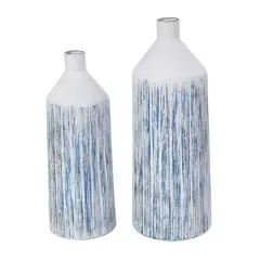 Blue & White Metal Brushed Vase Set