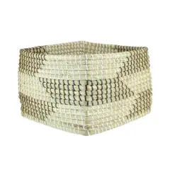 12.25" Square Woven Seagrass Basket with Black & White Accents