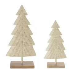 White & Beige Wicker Pine Tree Tabletop D&eacute;cor Set, 17" & 13"