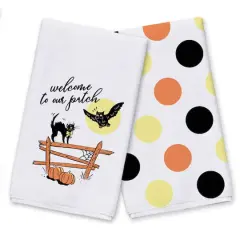 Retro Black Cat & Owl Welcome to Our Patch Tea Towel Set