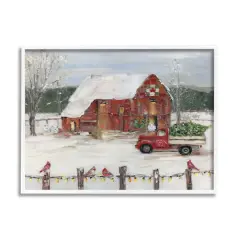 Stupell Industries Holiday Barn Winter Scene Framed Giclee Art White