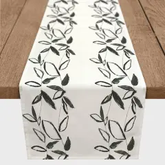 Black Leaf Stripes 16" x 72" Cotton Twill Runner