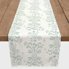 90" Floral Crest Cotton Twill Table Runner Blue