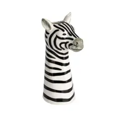 Hello Honey&reg; 11.5" White & Black Hand-Painted Decorative Stoneware Zebra Vase