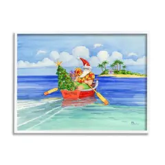 Stupell Industries Santa's Delivery Tropical Christmas Boat Framed Giclee Art White