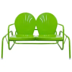 2-Person Outdoor Retro Metal Tulip Double Glider Patio Chair Lime Green