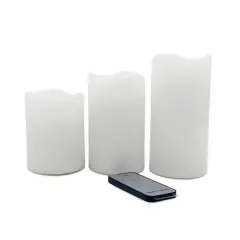 White Glowing Flame LED Wax Pillar Candle Set with Remote by Ashland&reg;