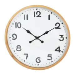 Hello Honey&reg; 29" Round Natural Wood and Metal Wall Clock