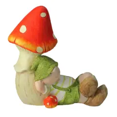 17" Young Boy Gnome Under a Mushroom Spring Outdoor Garden Figure