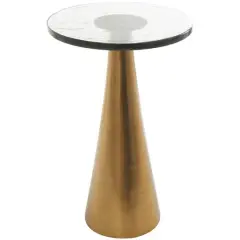22" Gold Aluminum Geometric Cone Accent Table with Glass Tabletop