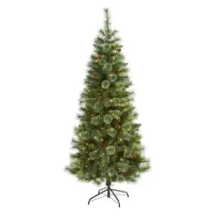 6ft. Pre-Lit White Mountain Pine & Pinecones Artificial Christmas Tree with Clear LED Lights