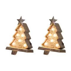 Glitzhome&reg; 8" Marquee LED Wooden & Metal Christmas Tree Stocking Holder Set