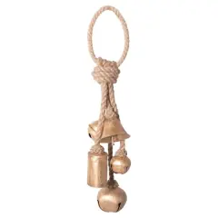 Hello Honey&reg; Gold Decorative Metal Bells in Various Shapes on Jute Rope Hanger