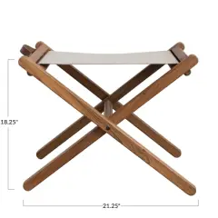 Hello Honey&reg; 21" Natural Teak Wood & Linen Folding Stool