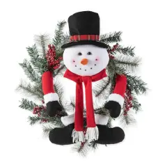 Glitzhome&reg; 24" Snowman Flocked Pine Needle & Berry Wreath