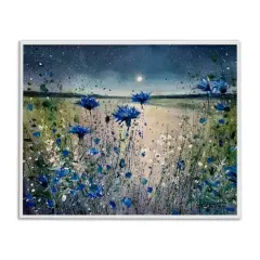 Stupell Industries Moon over Blooming Flowers Framed Giclee Art White
