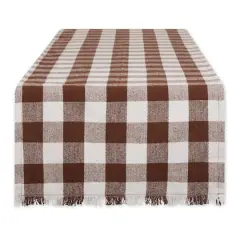 DII&reg; 72" Heavyweight Check Fringed Table Runner Bark Brown