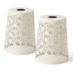 Glitzhome&reg; 17.5" Iron Geometric Pattern Solar Garden Stool Set White