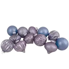 12ct. 3" Glitter & Matte Purple Tone Finial & Glass Ball Christmas Ornaments