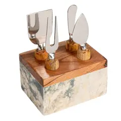 Hello Honey Black Marble Cheese Server Set with Mango Wood Stand