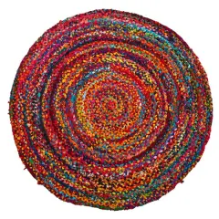 4ft. x 4ft. Hand Braided Boho Colorful Chindi Round Rug
