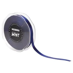 JAM Paper 3/8" x 25yd. Double Faced Satin Ribbon Navy Blue