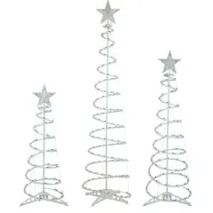 Green Lighted Spiral Christmas Trees Set