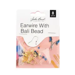 John Bead Must Have Findings 18mm Earwire with Bali Bead, 8ct. Gold