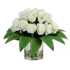 Wedding Collection 20in. Artificial Roses and Tulips Arrangement in Glass Vase