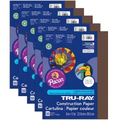 Tru-Ray&reg; 9" x 12" Construction Paper, 5 Packs of 50 Sheets Dark Brown