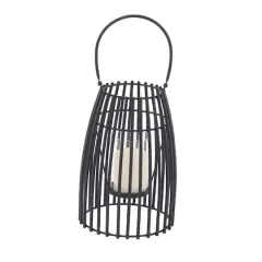 12" Black Iron Contemporary Candle Holder Lantern