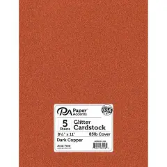 PA Paper&trade; Accents 8.5" x 11" 85lb. Glitter Cardstock, 5 Sheets Dark Copper
