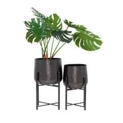 Black Modern Planter, Set of 2" 19", 17"