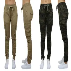 Galaxy By Harvic Loose Fit Cotton Stretch Twill Women's Cargo Joggers 2 Pack Camouflage/Timber