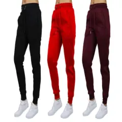 Galaxy by Harvic Women's Relaxed Fit Fleece-Lined Jogger Sweatpants 3 Pack Black/Red/Burgundy