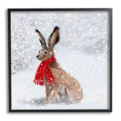 Stupell Industries Winter Rabbit Scarf Landscape Framed Giclee Art Black
