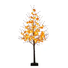 5ft. Pre-Lit Autumn Maple Artificial Fall Tree with Berries and 96 Warm White LED Lights