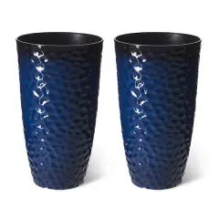 Glitzhome&reg; 23.75" Eco-Friendly Honeycomb Textured Cobalt Blue Tall Plastic Planters, 2ct.