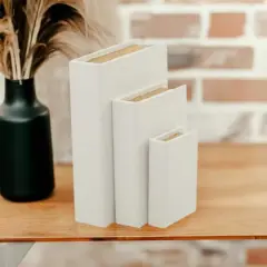 White Linen Faux Book Box Set