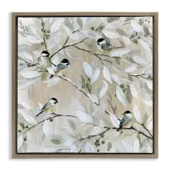 Stupell Industries Chickadee Birds on Branches Floater Framed Art Brown