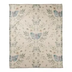 Butterfly Pattern Coral Fleece Blanket Cream